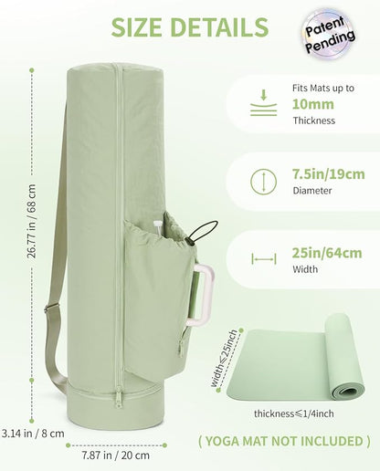 sportsnew Puffy Yoga Mat Bag Yoga Gym Bags for Women Men, Full-Zip Pilates Bag with Wet Pocket & Side Zip Drawstring Pocket Fits Tumblers with Handle, Yoga Mat Storage for Carrier Quick Access
