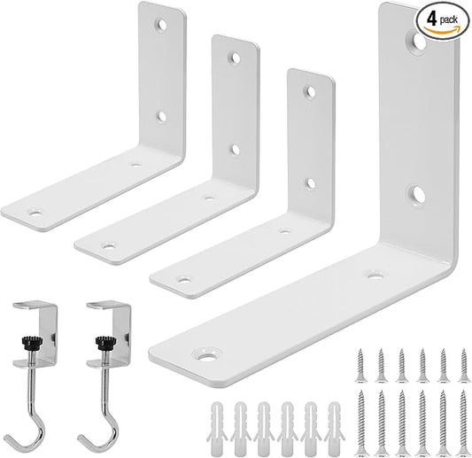 L Floating Shelf Brackets,4 Pack Heavy Duty L Brackets for Shelves, L 5" X H 4" White Metal Countertop Support Brackets,Wall Mounting for Wood