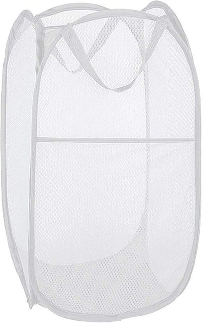 Larpur Popup Laundry Basket, Mesh Clothes Hamper Portable Laundry Hamper with Reinforced Carry Handles, Collapsible for Storage (White)