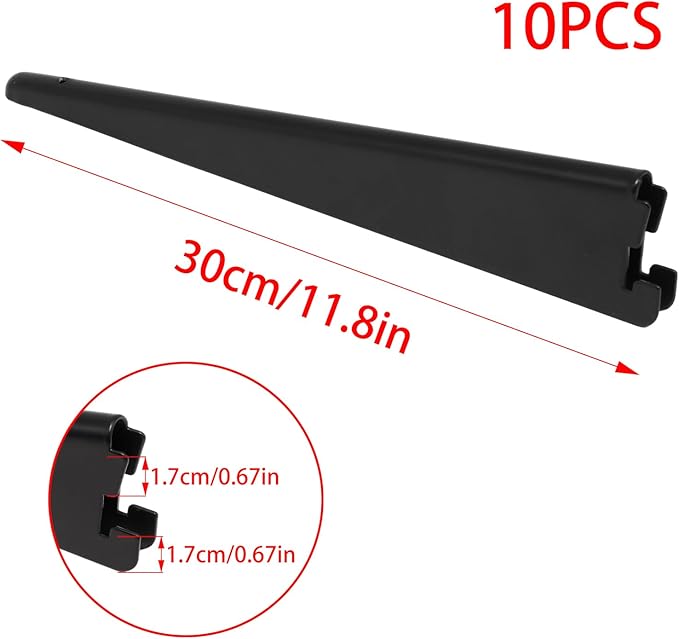 10 Pack Adjustable Shelf Brackets 11.5 Inch, Heavy Duty Wire Shelving Brackets for Double Track System (Black)