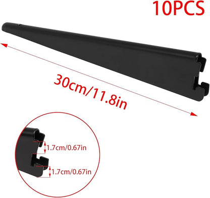 10 Pack Adjustable Shelf Brackets 11.5 Inch, Heavy Duty Wire Shelving Brackets for Double Track System (Black)