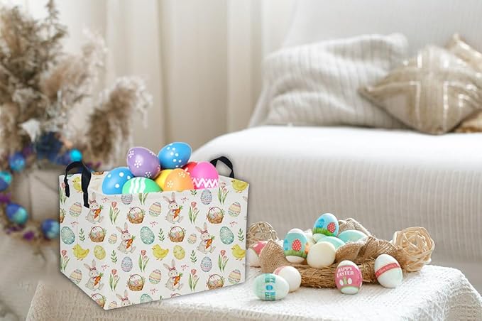 Easter Basket for Kids Easter Gift Basket Empty Baby Easter Basket for Boys and Girls Rectangular Toy Storage Basket Organizer Bin Box Cute Easter Egg Room Decor for Home(Easter Gift Basket)
