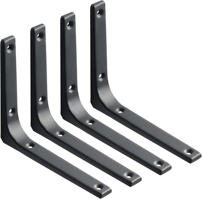 SAYAYO Wall Shelf Brackets Black, 6 x 5 Inch Iron Metal Shelf Brackets L Shaped Corner Support Brackets for DIY Floating Shelf, 4 PCS