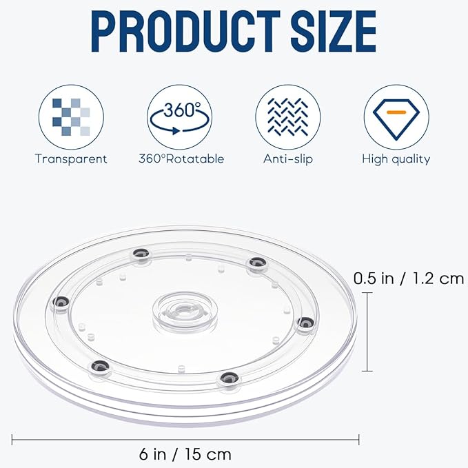 6 inch Small Lazy Susan,Lazy Susan Turntable for Cabinet,Clear Plastic Lazy Susan Organizer for Spice Rack