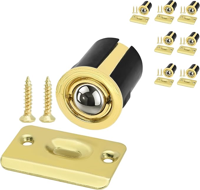 HOMOTEK 8 Pack Drive in Ball Catch with Strike Plate for Closet Doors, Bright Brass, 13/16 Inch x 1-1/8 Inchs,Die-cast, Adjustable Tension Ball