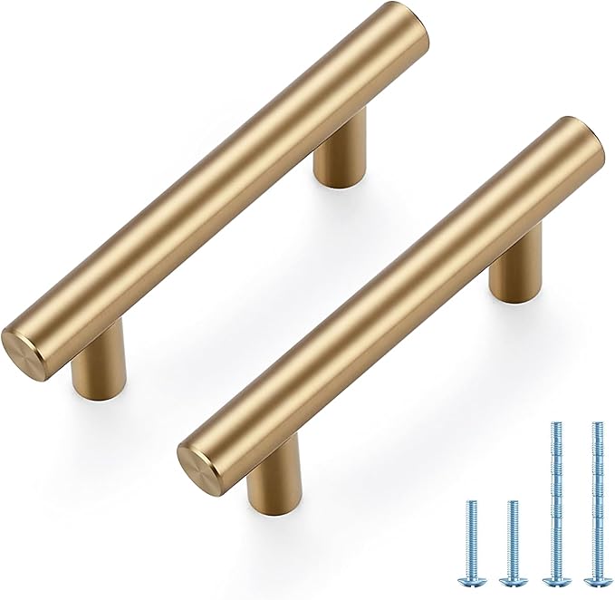 JOY DECOR 45 Pack Champagne Bronze Cabinet Pulls – 4 Inch Length, 2-1/2 Inch (64mm) Hole Center – Stainless Steel Kitchen Cabinet Handles for Drawer and Cupboard