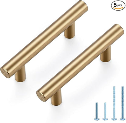 JOY DECOR 5 Pack Champagne Bronze Cabinet Pulls – 4 Inch Length, 2-1/2 Inch (64mm) Hole Center – Stainless Steel Kitchen Cabinet Handles for Drawer and Cupboard