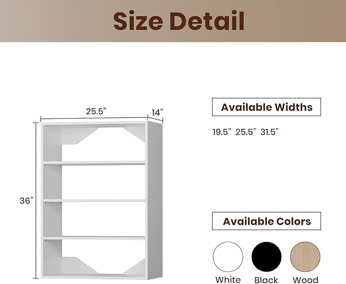 ROOMTEC 25.5" Shelf Short Tower Closet Unit, Modular Closet System with Shelf, Wardrobe Organizer for Bedroom or Walk-in Closet, Wall Mounted, Customizable Clothes Storage Unit, White