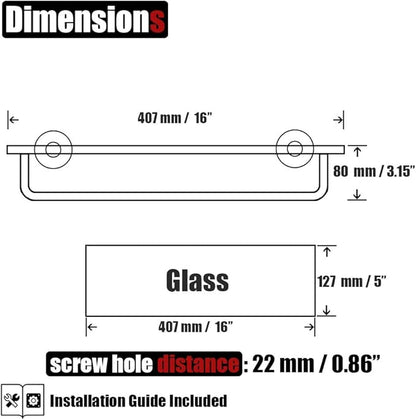JQK Bathroom Glass Shelf Bronze, Shelf with 15 Inch Towel Bar Tempered Glass Shower Storage 16 by 5 inches, 304 Stainless Steel Oil Rubbed Bronze Wall Mount, TGS100-ORB