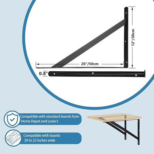 20 inch Heavy Duty Shelf Brackets with Screws, 8 Pack Wall Shelf Bracket with 90 Degree Triangle, Black Metal Shelf Brackets, Shelves L Brackets(500x300mm)