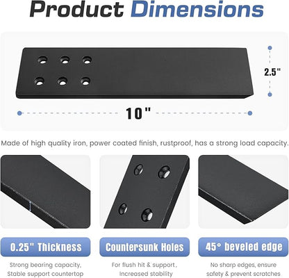 Countertop Support Brackets Heavy Duty 4 Pack 1/4" Thick 10 Inch Flat Hidden Knee Wall Countertop Bracket for Granite Quartz Wood Concret Countertops Screws Included