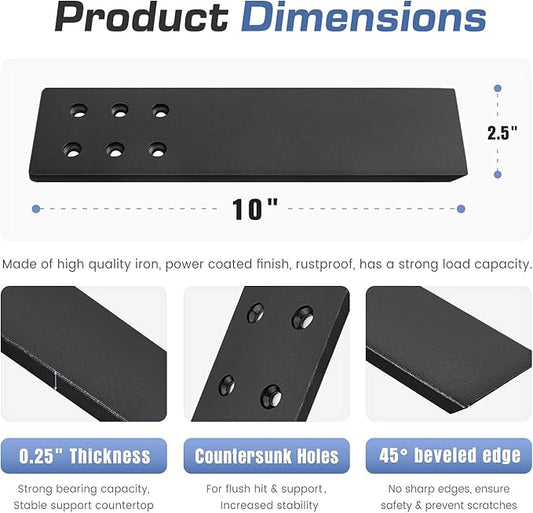 Countertop Support Brackets Heavy Duty 4 Pack 1/4" Thick 10 Inch Flat Hidden Knee Wall Countertop Bracket for Granite Quartz Wood Concret Countertops Screws Included