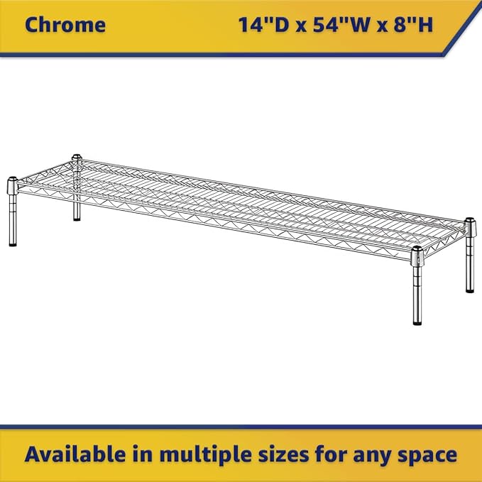 14" x 54" x 8" Chrome Wire Storage Shelf, Dunnage Rack, Commercial 1 Tier Small Shelf