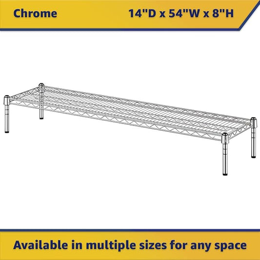 14" x 54" x 8" Chrome Wire Storage Shelf, Dunnage Rack, Commercial 1 Tier Small Shelf