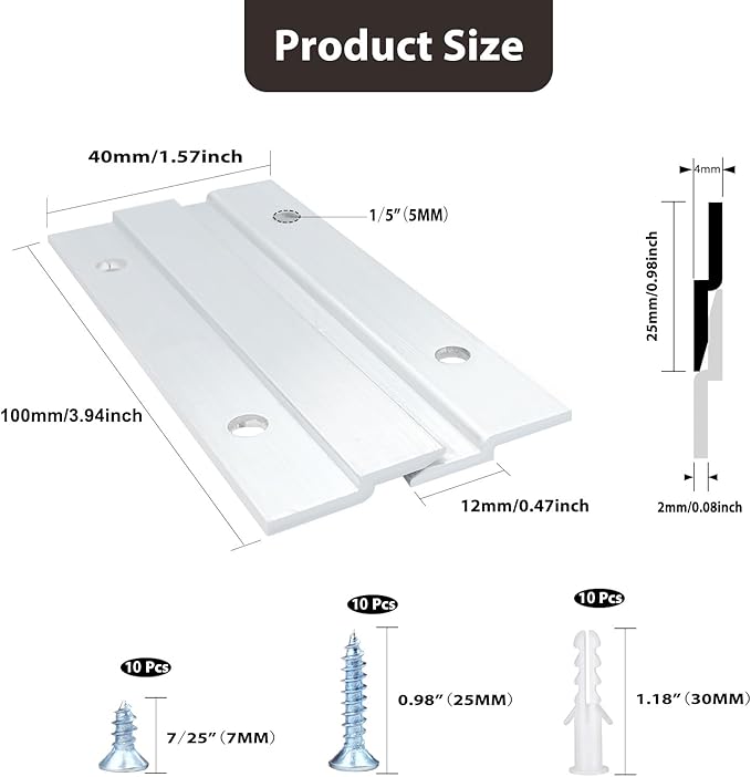 French Cleat Picture Hanger, Aluminum Z Hanger Interlocking Wall Mounting Bracket Hardware Kit Z Clips for Hanging Wall Painting, Mirrors, Panels, Artwork, Cabinet, Whiteboard (4inch-5Pairs)