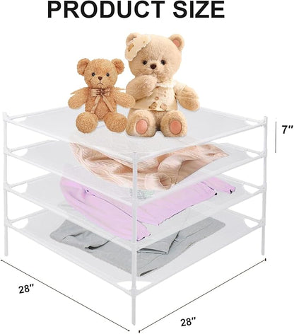 Sweater Drying Rack, 4-Layer Clothes Drying Rack Flat Mesh Drying Rack Clothing Stackable Laundry Drying Rack for Sweaters Socks Toys Indoor&Outdoor Use