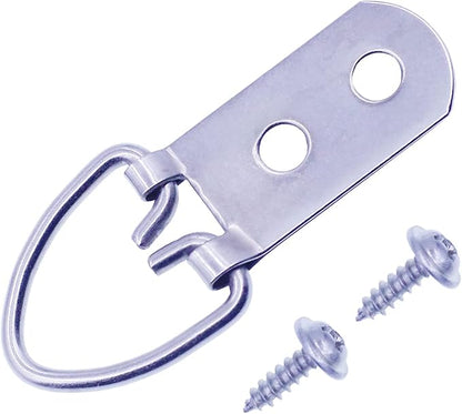 Heavy Duty D-Ring Picture Hangers with Screws, Large Wide D Ring Picture Hanging Hardware, 60 Pcs 2 Holes Picture Hooks for Mirror, Clock, Decoration, Paintings, Artwork Picture Frame