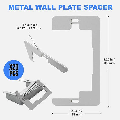 Wall Plate Spacer, 20-Pack Metal Flush Fit Leveling Plates – Receptacle Spacers & Outlet Shims for Loose Electrical Outlets, Single-Gang Electrical Box Levelers for Wall Fix & Outlet Alignment