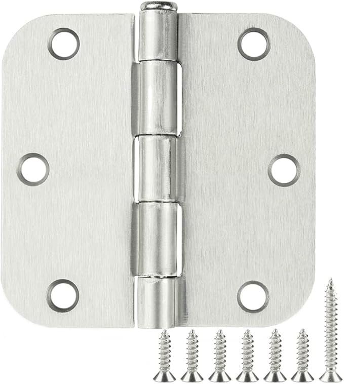 1 Pack Rounded Brushed Nickel Door Hinges 3.5 Inch 5/8" Radius for Interior 3 1/2" Flat Iron Bifold Residential Standard Bedroom Indoor for Doors Hardware Control House Decor Essentials Accessories