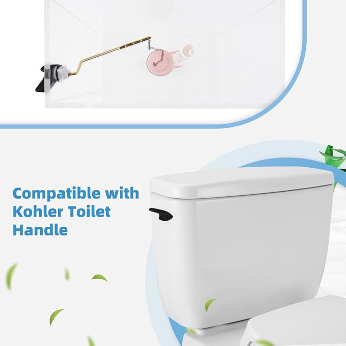 Universal Black Toilet Handle Replacement Kit, Side/Angle Mount Toilet Flush Handle Compatible with Kohler K-GP30324-CP/TOTO/American Standard, Stainless Steel Flapper Chain