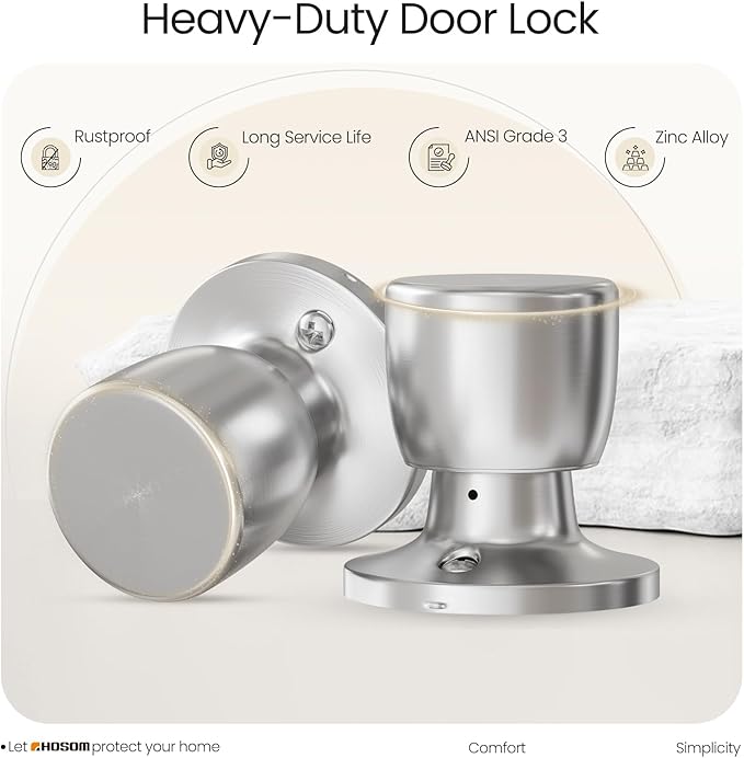 HOSOM 2 Pack Dummy Door Knobs, Keyless Closet Door Knobs Satin Nickel Dummy Door Handle, Exterior/Interior Door Knob, Individual Non-Turning Dummy Door Knob Single Side