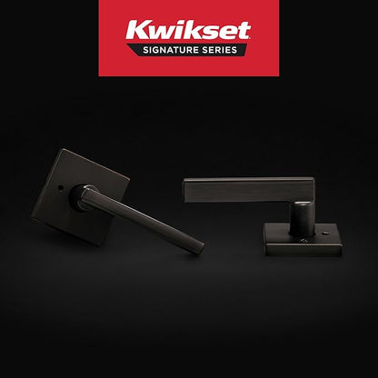 Kwikset Halifax Interior Privacy Door Handle with Lock, Door Lever For Bathroom and Bedroom, Venetian Bronze Reversible Keyless Push Button Lock Door Lever, with Microban Protection, Square Rose