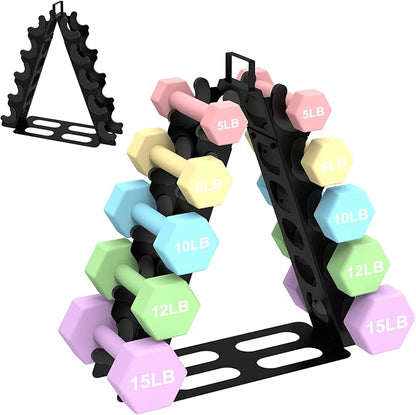 Dumbbell Rack 5 tier(Dumbbells not included), A-Frame Metal Dumbbell Holder with Handle, Multilevel Weight Storage Organizer for Dumbbells, Tree Shape Compact Weight Rack/Holder(Black)