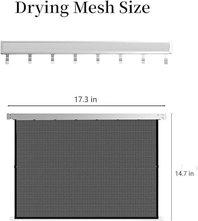 LETINE Wall Mounted Drying Rack: Retractable Indoor Clothes Drying Rack – Aluminum Alloy Frame w/Soft Mesh Surface. Laundry Rack & Temp Shelf for Balcony, Bathroom, Kitchen. with 6 Hooks (White, M)