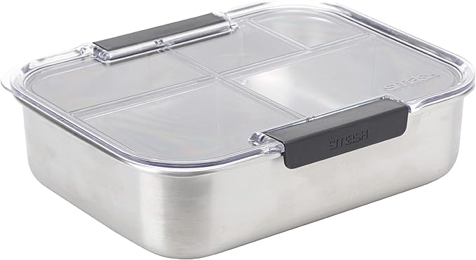 Smash Stainless Steel Bento Lunch Box, 5 Compartments, Black 47.3 fl oz
