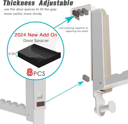 Over The Door Drying Rack for Clothes - 2 Brackets For Different Door Thickness - All Metal Fold Away Clothes Rails (Ivory White)