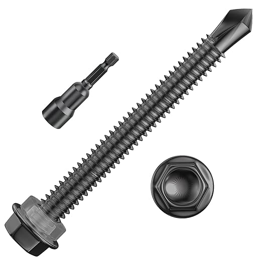 (120Pcs)#14×2-1/2" Black Hex Washer Head Self Drilling Screws, 410 Stainless Steel Metal SheetScrews，TEK Screws, Sheet Metal Self Tapping Screws