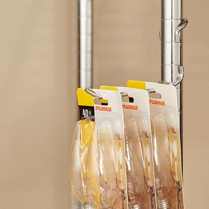 Shelf Pole Hooks 5-Pack | 4" Chrome J Hooks for 1-Inch Poles ONLY | Heavy-Duty Snap-On Hooks for Wire, Metal & Metro Shelving | Garage, Kitchen & Home Storage