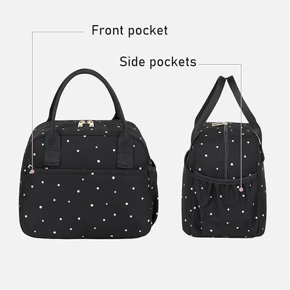 CAMTOP Lunch Box for Women Insulated Lunch Bag Lunchbox Cooler Thermal Leakproof Quilted Reusable Lunch Tote Bag for Work School Travel Picnic (Black White Dots)