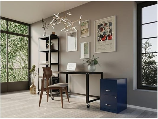 Pemberly Row 18" Modern Metal Filing Cabinet, 2 Drawers, Navy Finish, Lockable Letter File Storage, Smooth Glide Suspension, Compact Design for Home Office or Small Space Use