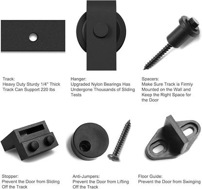 SMARTSTANDARD 4FT Sliding Barn Door Hardware Kit, Heavy Duty Track -Smoothly and Quietly-Includes Detailed Installation Instruction Fit 24" Wide Doorpanel (J Shape Hanger) Black
