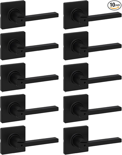 Kwikset Casey Interior Privacy Door Handle with Lock 10 Pack, Door Lever for Bathroom and Bedroom, Matte Black Reversible Keyless Turn Lock, with Microban Protection