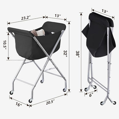 ELYKEN Laundry Cart with Wheels, 32”H Easy Rolling Laundry Hamper with Removable Liner Bag, Sturdy Metal Frame Clothes Basket with 4 Casters and 2 Brakes