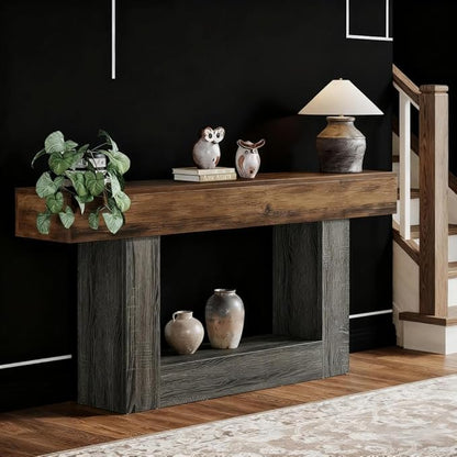 63" Wooden Rectangular Console Table for Living Room,Narrow Long Wood Behind The Couch Table,Brown