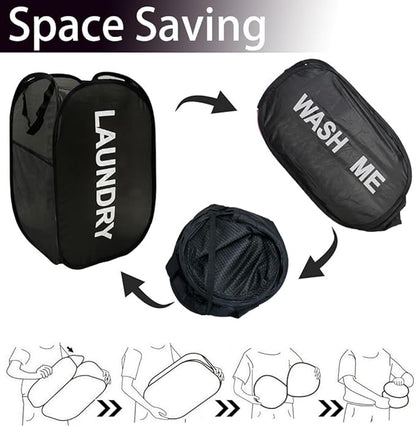 Collapsible Laundry Basket Foldable Laundry Hamper Pop Up Basket Dirty Clothes Hamper for College Dorm, Travel, Cruise, Hotel, Black