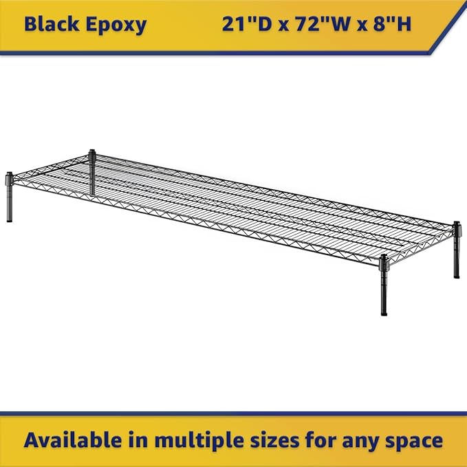 21" x 72" x 8" Black Epoxy Wire Storage Shelf, Dunnage Rack, Commercial 1 Tier Small Shelf