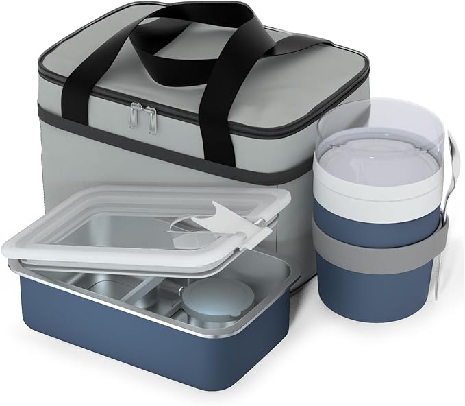 Stainless Steel Bento Lunch Box Set for Adult - 42oz Leak-Proof Bento Lunch Box Container with Thermo, Insulated Bag for Work Travel Dining Out
