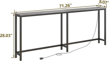BOFENG 71.5 Inch Thin Console Table with Power Outlets,Narrow Sofa Table with Charging Station,Long Side Table Behind Sofa Couch Table for Entryway,Hallway,Living Room,Foyer,Grey