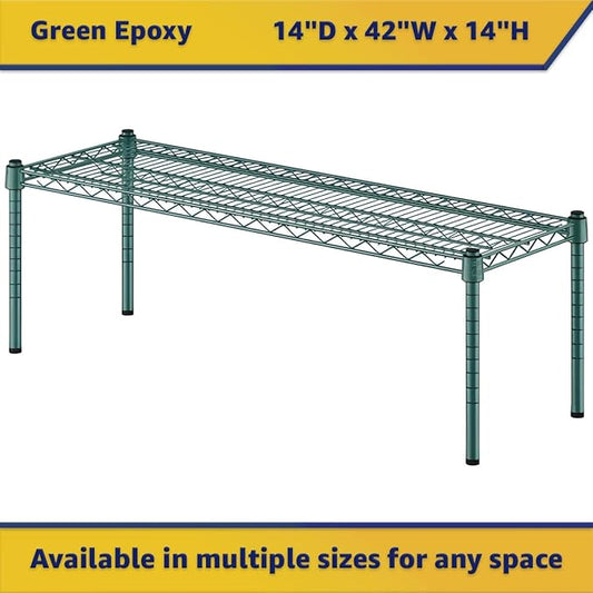 14" x 42" x 14" Green Epoxy Wire Storage Shelf, Dunnage Rack, Commercial 1 Tier Small Shelf