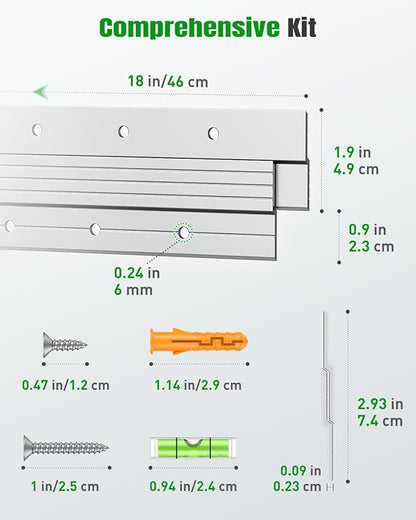 Uniclife 2 Pairs 18 Inch French Cleat Hanger 100 lbs Load Heavy Duty French Cleat Picture Hanger Aluminum Alloy Mirror Hanging Hardware Wall Mounting Bracket Interlocking Z Bar Clip with Bubble Level