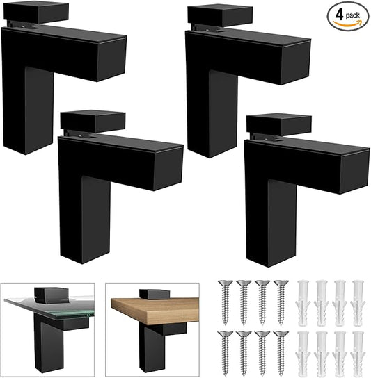 Heavy Duty Floating Wood/Glass Shelf Bracket 4 Pcs, Adjustable Glass Shelves Mounting Brackets for 3-28mm Thickness, Rust Resistant Zinc Alloy Clamp Support (25lbs Load) for Bathroom (Set of 4)