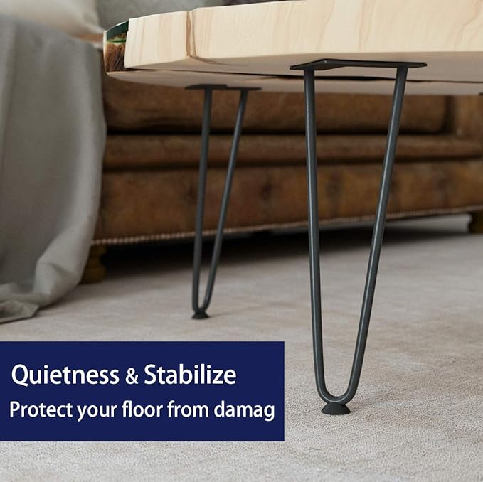 SMARTSTANDARD 12 Inch Heavy Duty Hairpin Furniture Legs, Metal Home DIY Projects for Nightstand, Coffee Table, Desk, etc with Rubber Floor Protectors Black 4PCS