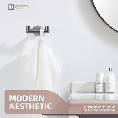 Angle Simple Double Towel Hook, SUS304 Stainless Steel Bathroom Robe Hook for Wall, Hand Towel Holder, Gunmetal Gray