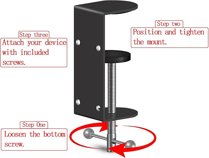 2-Pack 3 Inch Heavy Duty Black C-Clamps for Desk & Table, 0.9-3.3 Inch Clamping Range, 4 Mounting Holes, Metal Workbench Clamps(Long Screw)