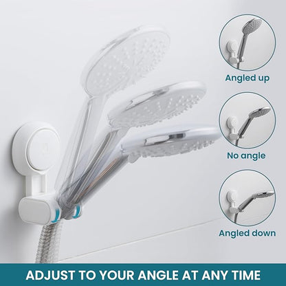 TAILI Shower Head Holder Suction Cup, Handheld Shower Head Bracket, Height Angle Adjustable,Bathroom Showerhead Holder No Drilling Removable Waterproof, White
