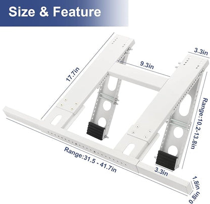 Window Air Conditioner Support Bracket, Universal Ac Window Bracket No Drilling and Tools Required, Heavy Duty Steel Holds Up to 220lbs, Fits Single Or Double Hung Windows, with Installation Manual